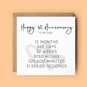 Tarjeta del 1er Aniversario para Esposa, Tarjeta de Aniversario de Esposa, Tarjeta del 1er Aniversario, Primer Aniversario, Tarjeta de Feliz Aniversario, Aniversario, Esposa