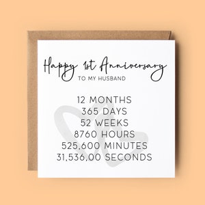 Tarjeta de aniversario para el marido, tarjeta del 1er aniversario del marido, tarjeta del 1er aniversario, primer aniversario, tarjeta de aniversario de boda, aniversario