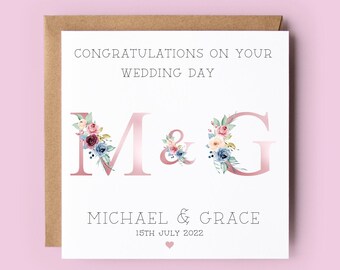 Personalised Wedding Card: Floral Initials, Mr & Mrs
