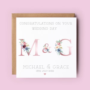 Wedding Card, Personalised Wedding Card, Initials, Floral, Congratulations Card, Just Married, Mr and Mrs, Wedding Day, Bride and Groom,