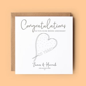 Tarjeta de aniversario de boda 25, 25 aniversario, tarjeta personalizada, aniversario de plata, aniversario de 25 años, tarjeta de aniversario, plata