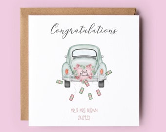 Wedding Card, Personalised Wedding Card, Just Married, Mr and Mrs, Congratulations Card, Wedding Day, Wedding, Bride and Groom, Wedding Car