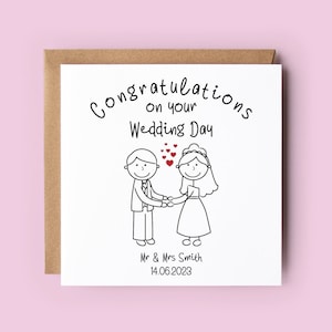 Carte de mariage, carte de mariage personnalisée, M. et Mme, juste mariés, jeunes mariés, carte de félicitations, carte de jour de mariage, personnages bons plans