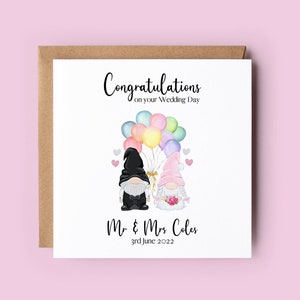 Gnomi da matrimonio, biglietto di nozze personalizzato, gnomi, appena sposati, signor e signora, sposa e sposo, biglietto di congratulazioni, giorno delle nozze, novelli sposi