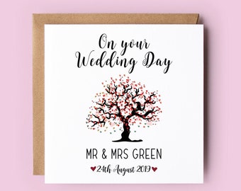 Personalised Wedding Tree Card: Mr & Mrs, Congratulations, Just Married