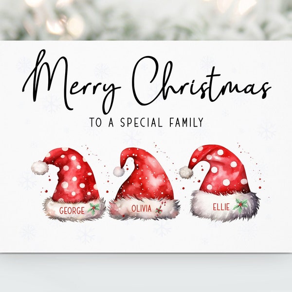 Personalised Family Christmas Card, Family Card, Santa Hats, Christmas Hats, Special Family Card, Personalised Christmas Card, Family Names