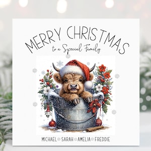 Carte de Noël de famille personnalisée, Carte de famille, Vache des montagnes, Vache de Noël, Tout parent, Famille, vous tous, Ami, fille, fils