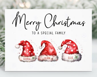 Personalised Family Christmas Card, Family Card, Santa Hats, Christmas Hats, Special Family Card, Personalised Christmas Card, Family Names