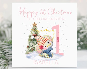 Personalised Baby's First Christmas Card: Elephant, Daughter, Granddaughter, Sister, Niece, Holiday Card