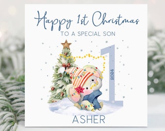 Personalised Baby's First Christmas Card: Elephant Design, 2025