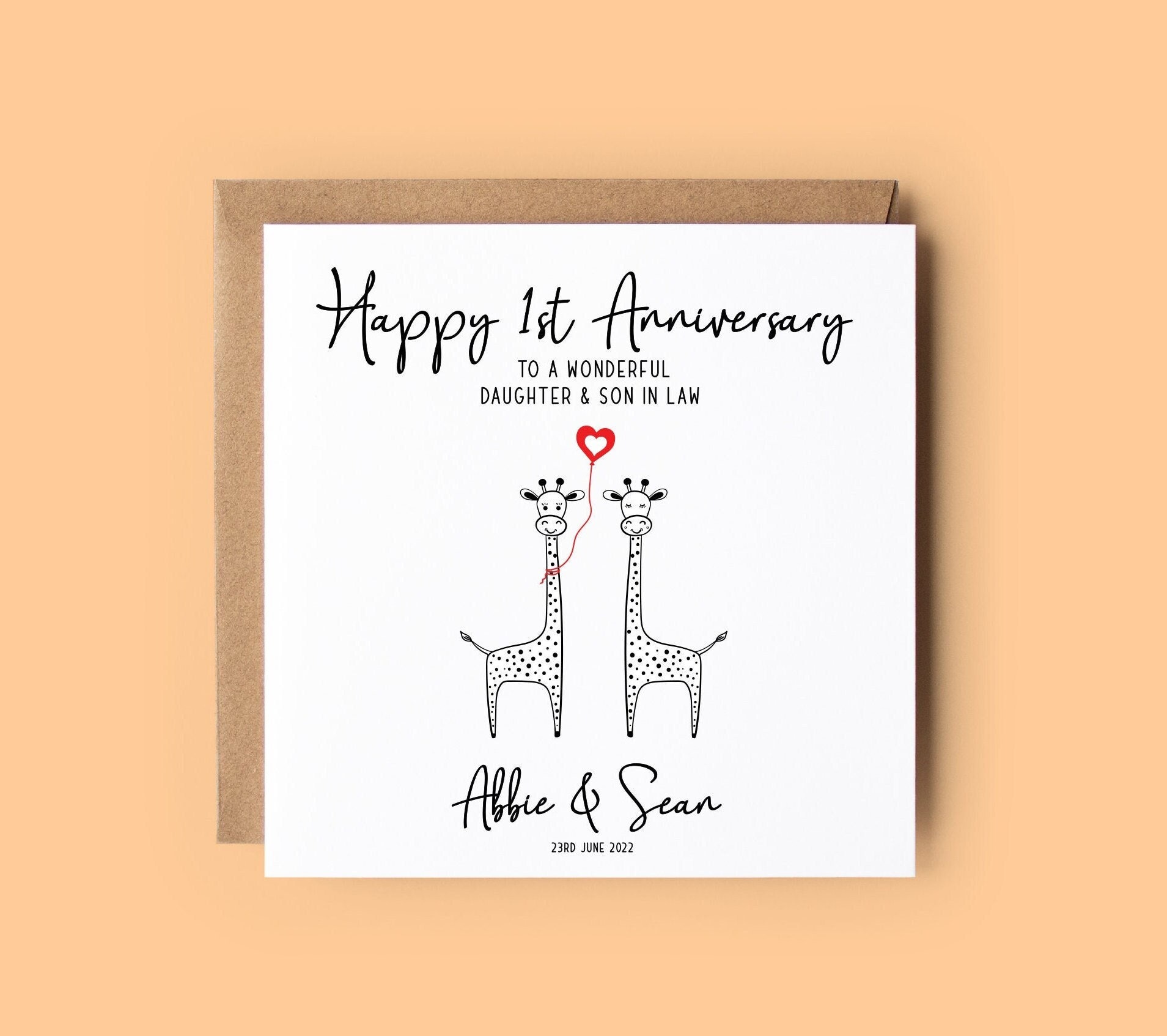 Personalised Anniversary Card, 1st Wedding Anniversary, Daughter & Son in Law Anniversary Card, Giraffe Card, Giraffes, Happy Anniversary - Etsy personalised-anniversary-card-1st-wedding-anniversary-daughter-son-in-law-anniversary-card-giraffe-card-giraffes-happy-anniversary-etsy