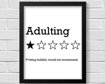 L’adulte ne recommanderait pas / Impressions d’art mural / Impressions de citation / Signes drôles / Art mural / Décoration murale / Décoration intérieure / Enseigne de maison / Impressions
