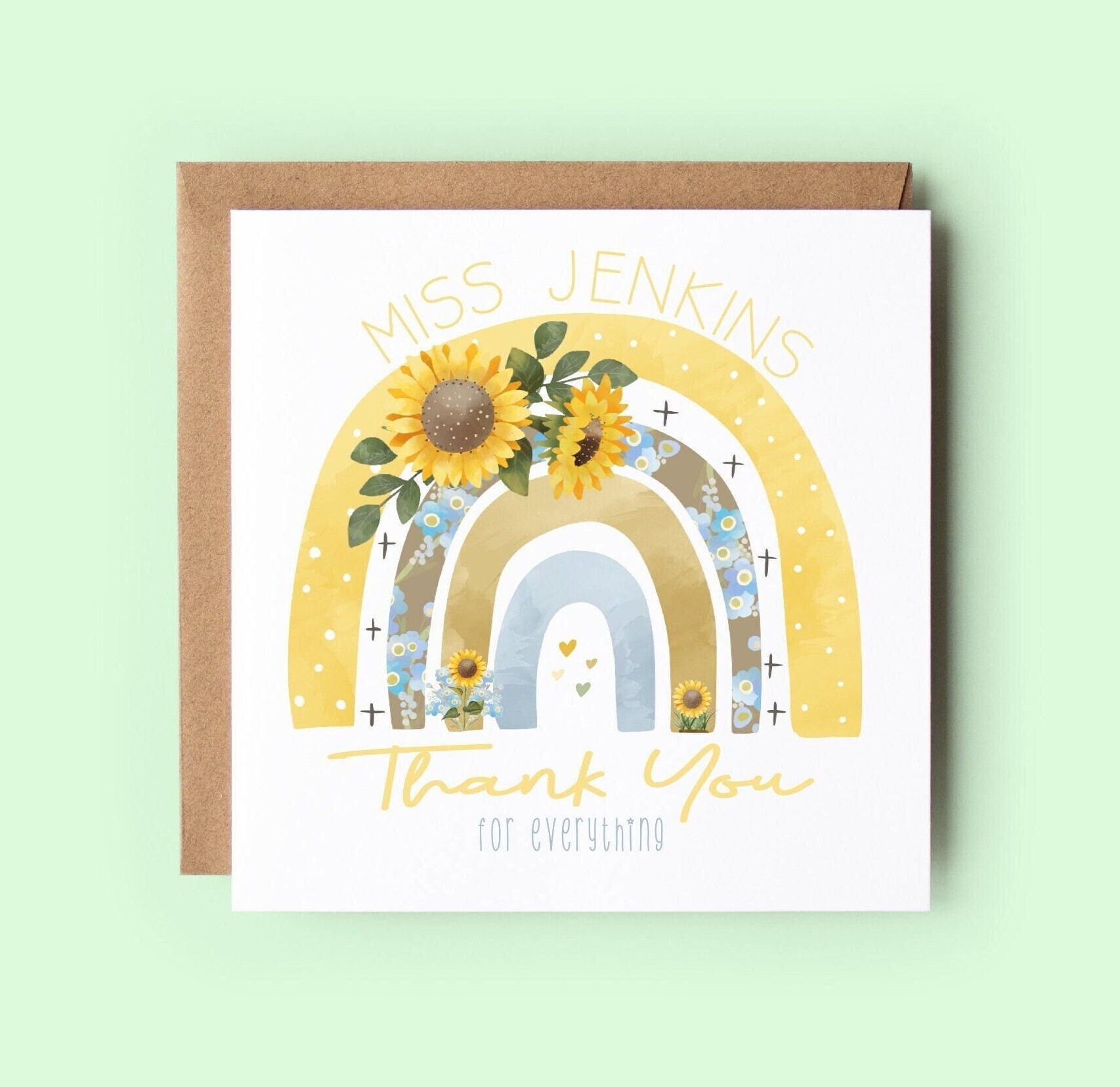 Personalised Thank You Teacher Card, Personalised Teacher Card, Teacher Card, Personalised Thank You card, Rainbow, Teacher Appreciation