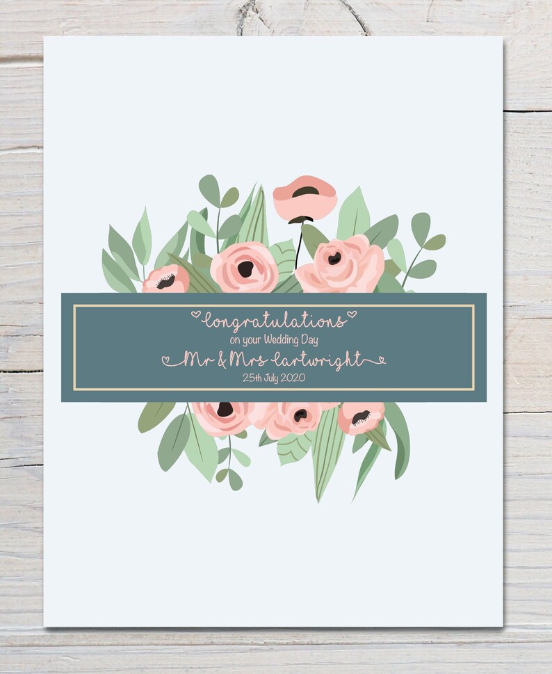 Personalized Floral Wedding Card Floral Wedding Card Wedding Day Card Personalised Card Wedding Bride and Groom Mr and Mrs