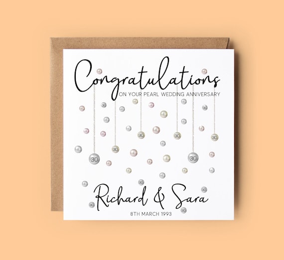 Personalised 30th Pearl Anniversary Card: 30 Years, Milestone