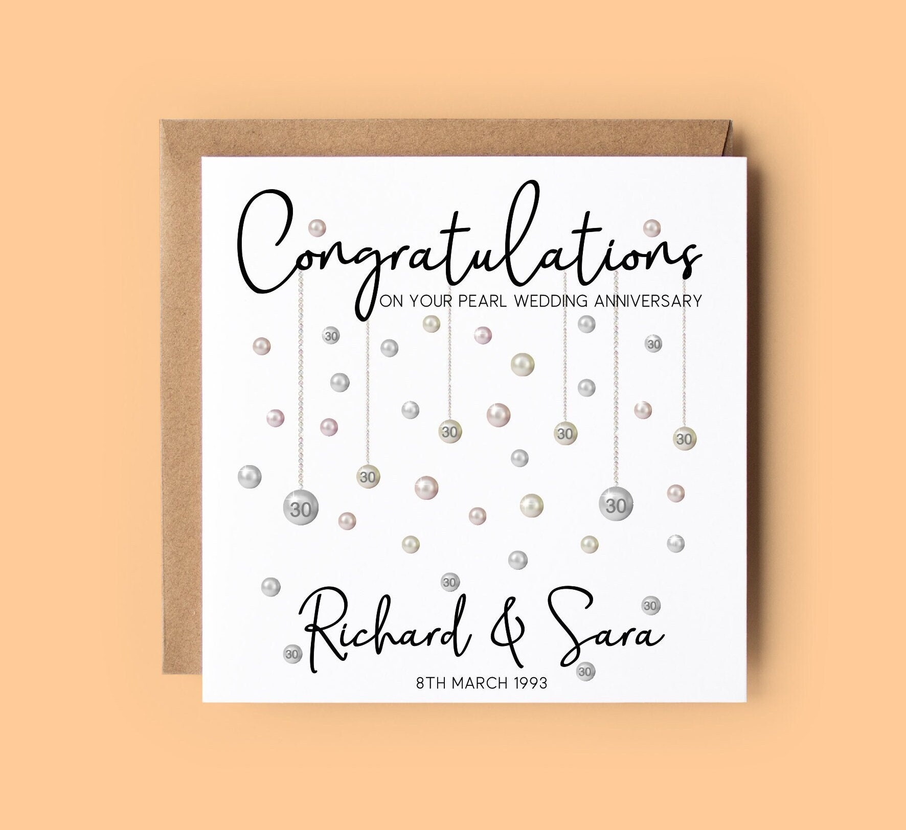30th Wedding Anniversary Card, Pearl Wedding Anniversary, Personalised Card, Pearls, Wedding Anniversary Card, 30th Anniversary Card