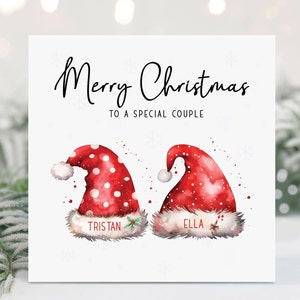 Merry Christmas to a special couple with Santa hats personalised with their names
