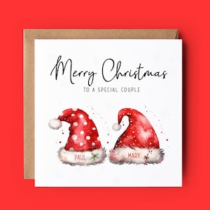 Merry Christmas to a special couple with Santa hats personalised with their names