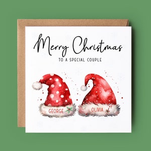 Merry Christmas to a special couple with Santa hats personalised with their names