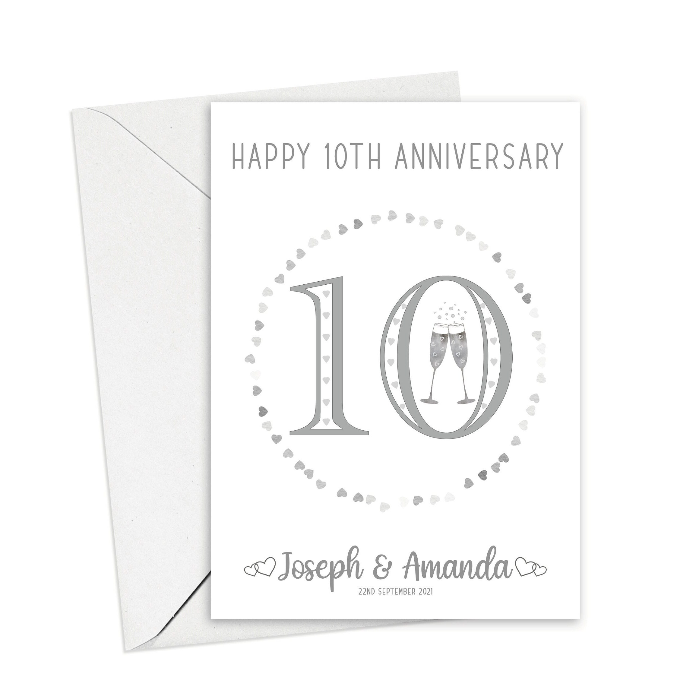 Personalised 10th Anniversary Card: Tin Anniversary Champagne, 10