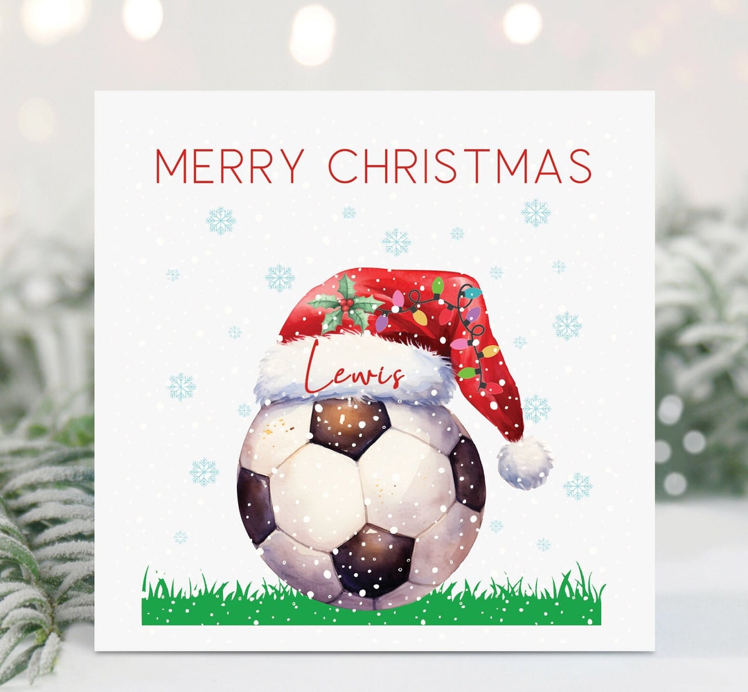 Personalised Football Christmas Card, Christmas Football, Football, Christmas Card, Santa Hat