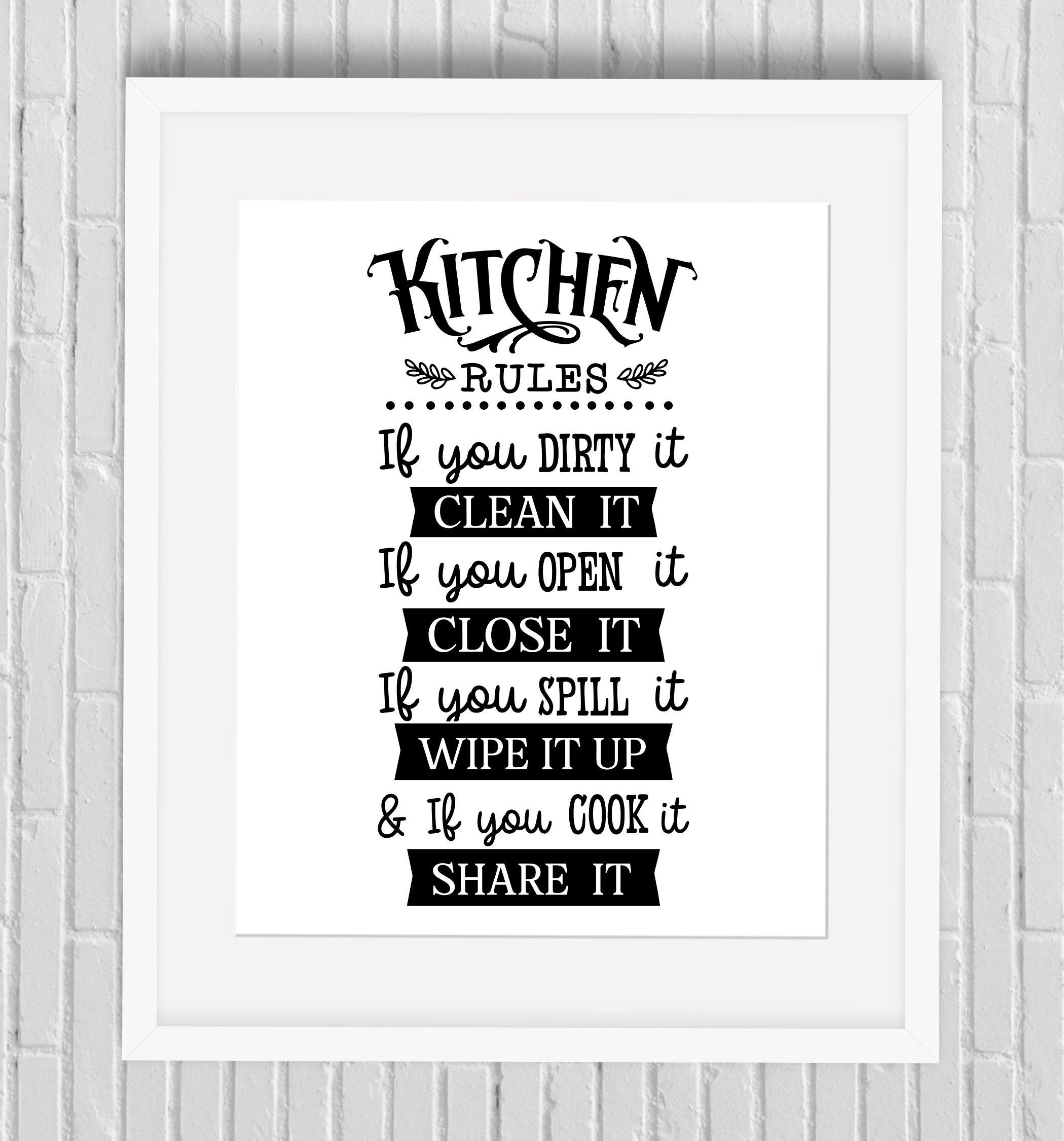 Kitchen Rules Wall Decor, Funny Kitchen Signs, Kitchen Wall Decor, Cute  Typography Fun And Full Of Character Kitchen Art Home Decor, Super Funny  Kitchen Decor