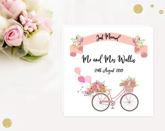 Inspirational Quote Bride and Groom Mr & Mrs  Tandem Bike Wedding Card GC23C 