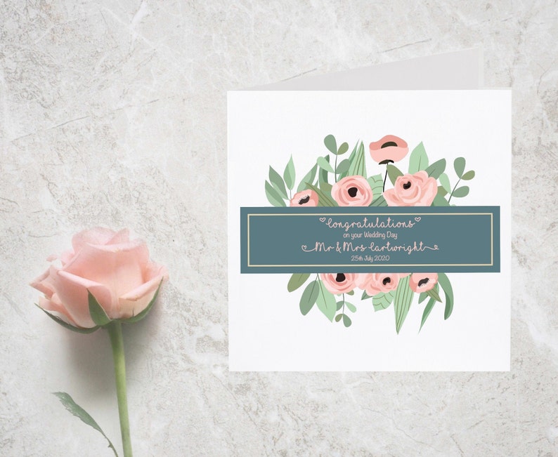 Personalized Floral Wedding Card Floral Wedding Card Wedding Day Card Personalised Card Wedding Bride and Groom Mr and Mrs