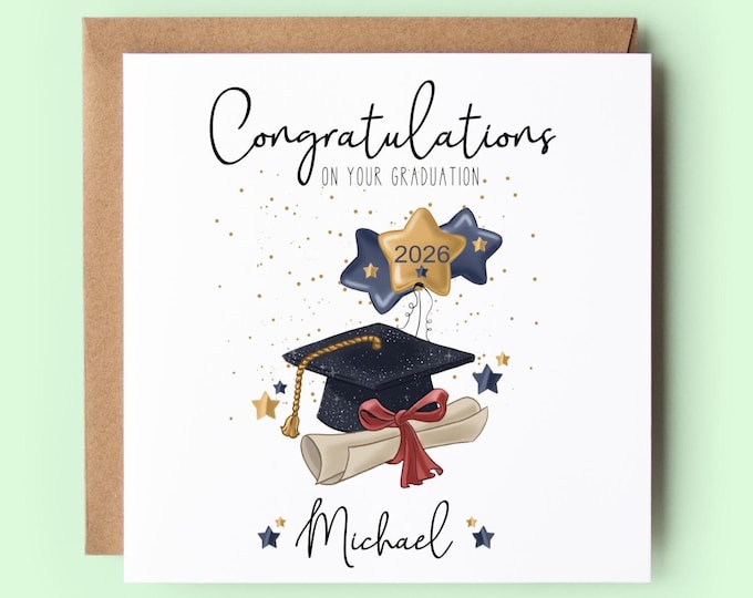 Personalised Graduation Card 2026: Cap & Scroll Congratulations, Class of 2026,  University, Celebration, Uni, Exams