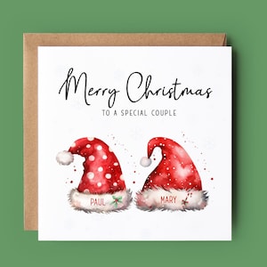 Merry Christmas to a special couple with Santa hats personalised with their names