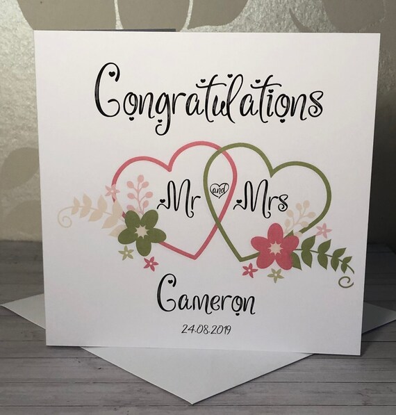 Mr /& Mrs Congratulations Wedding Card wedding date personalised wedding card names of the happy couple.