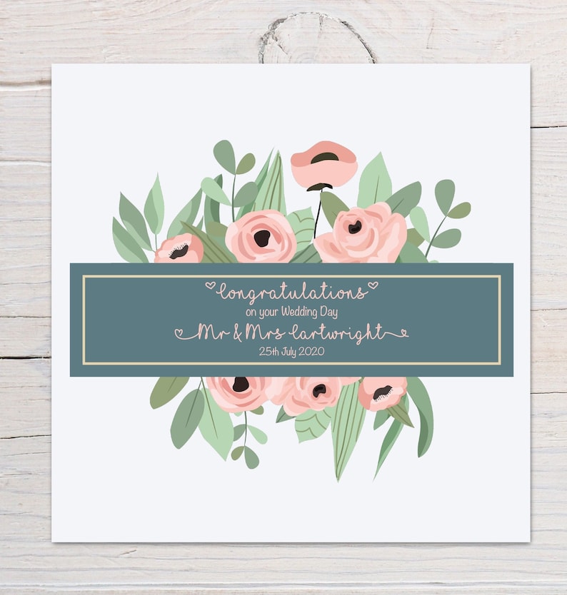 Personalized Floral Wedding Card Floral Wedding Card Wedding Day Card Personalised Card Wedding Bride and Groom Mr and Mrs