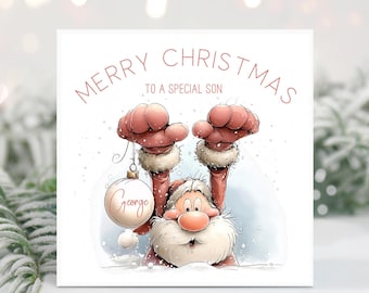 Personalised Santa Christmas Card: Baubles, Son, Daughter, Grandson, Granddaughter, Niece, Nephew, Any Relation