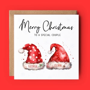 Merry Christmas to a special couple with Santa hats personalised with their names
