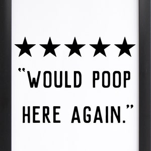 Would Poop Here Again / Bathroom Wall Decor / Bathroom Wall Art / Bathroom Prints / Bathroom Art / Funny Bathroom Signs / Prints / Wall Art image 4