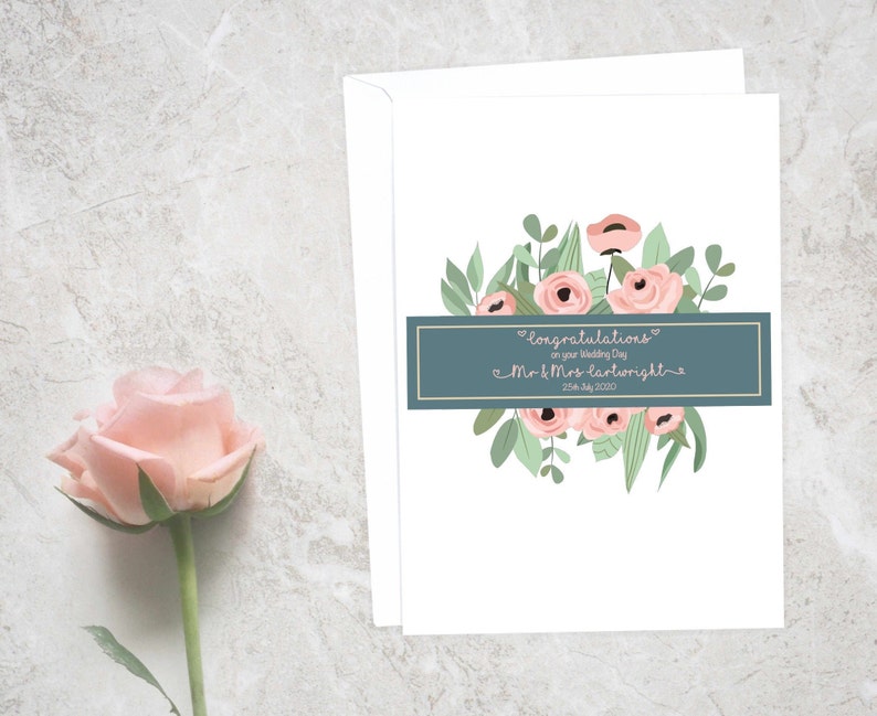 Personalized Floral Wedding Card Floral Wedding Card Wedding Day Card Personalised Card Wedding Bride and Groom Mr and Mrs