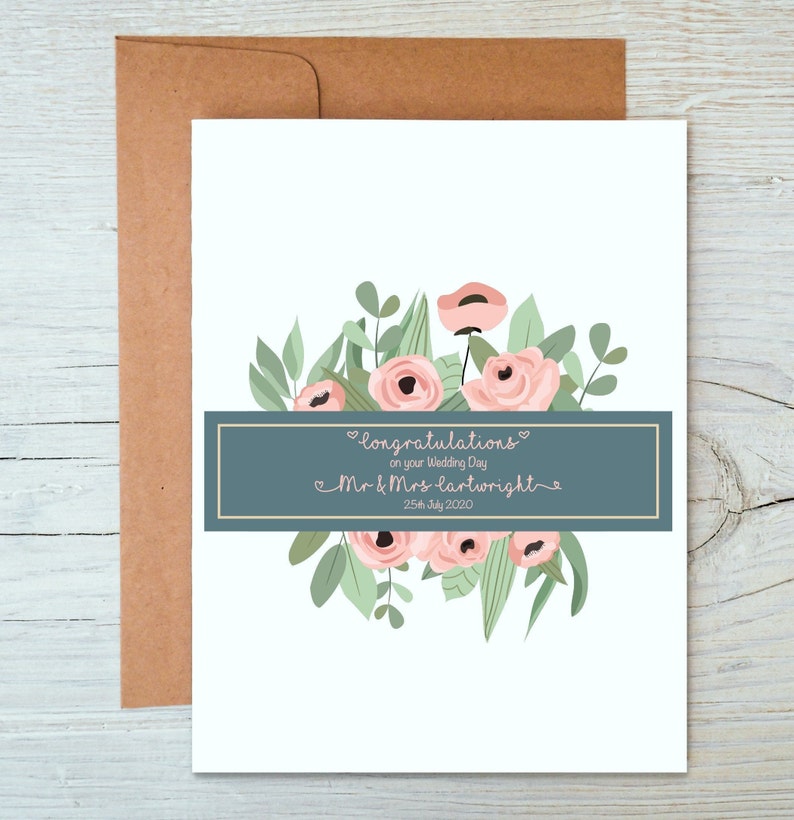 Personalized Floral Wedding Card Floral Wedding Card Wedding Day Card Personalised Card Wedding Bride and Groom Mr and Mrs