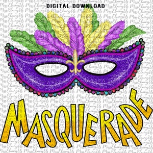 Digital Download Mardi Gras Masquerade Mask with Text made from my Original Artwork