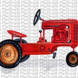 May include: A red toy tractor with a black steering wheel, brown wheels, and a black seat. The tractor is painted with a worn, vintage look.