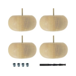 Unfinished Solid Hardwood Round Bun Feet/Sofa Leg by American Pro Decor, 2-1/2&quot; x 5-1/2&quot;
