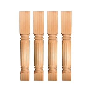 Unfinished Solid Hard Maple Fluted Kitchen Island Leg by American Pro Decor, 35-1/4&quot; H x 5&quot; W x 5&quot; D