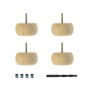 Unfinished Solid Hardwood Round Bun Feet/Sofa Leg by American Pro Decor, 1-7/8&quot; x 3-5/8&quot;