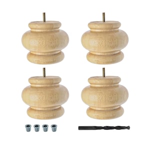Unfinished Solid Handmade Hardwood Round Bun Feet/Sofa Leg by American Pro Decor, 4&quot; x 4-7/8&quot;