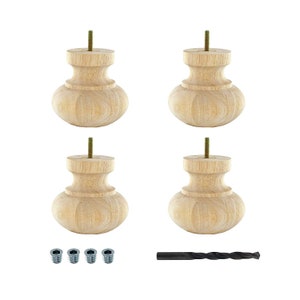 Unfinished Solid Handmade Hardwood Round Bun Feet/Sofa Leg by American Pro Decor, 4-1/2&quot; x 4-13/16&quot;