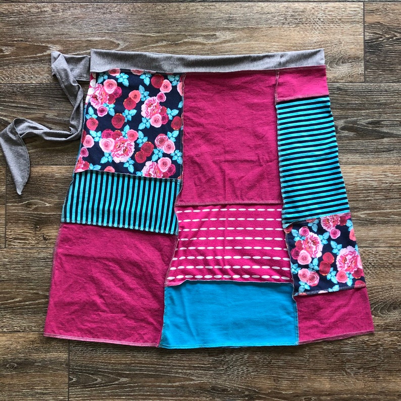 one size Fits PLUS Women/'s XL to 3XL earth friendly fashion Upcycled Wrap Skirt 25 length Garden Party recycled t-shirts