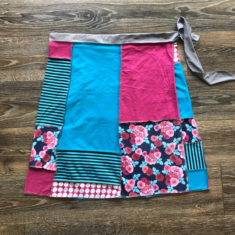 one size Fits PLUS Women/'s XL to 3XL earth friendly fashion Upcycled Wrap Skirt 25 length Garden Party recycled t-shirts