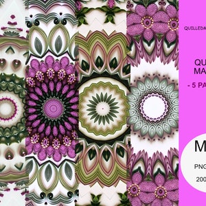 Quilling Mandala 5 motivi rosa da stampare e creare per uso commerciale M002
