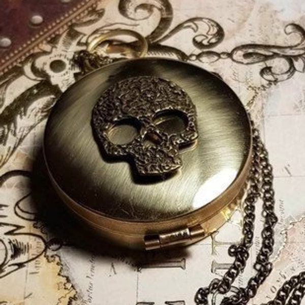 Antique Bronze Skull Working Compass - Pirate Nautical Adventurer Skeleton Collier Pendentif Steampunk vintage Bijoux Accessoire Cadeau pour Lui