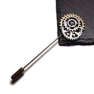 Steampunk Lapel Pin Clockwork Lapel Pin Cog & gears Tie Pin Tie Tack Brooch Back Pin Clock Hands Watch Parts Jewelry Steampunk Wedding Brass