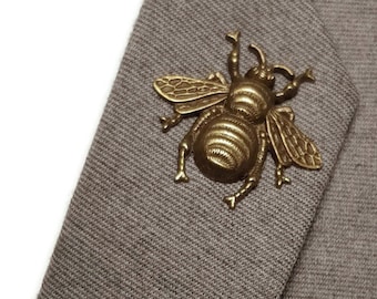 Bee Lapel / Brooch Pin - Antique Bronze Tone Bumblebee Jewelry - Scarf Hat and Suit Insect Themed Accessory - Bug Nature Beehive Badge Gift